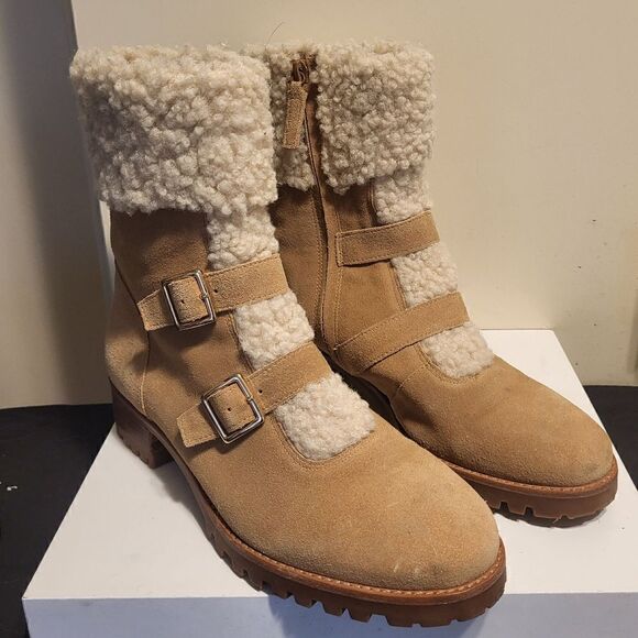 Brand New Talbots "Tish" Lt.Toffee Suede Shearling Cuff Ankle Boots sz.8 Ret$239 - Picture 1 of 12